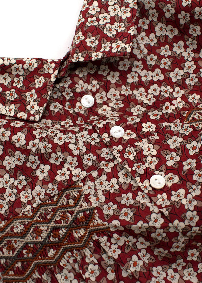 kids 10Y burgundy floral embroidered blouse