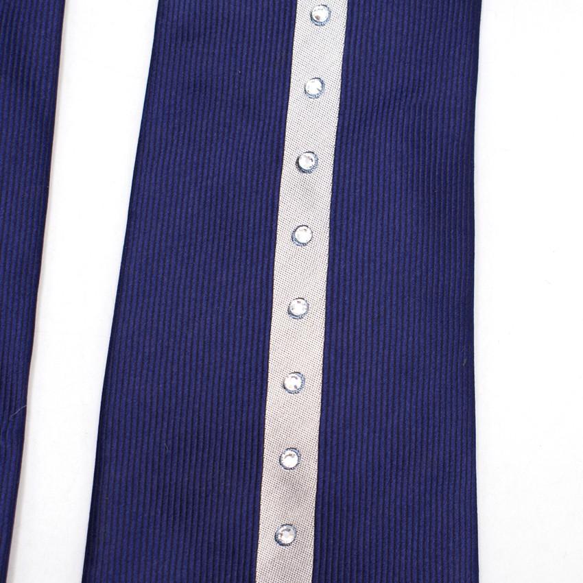 Duchamp Silk Navy & Silver Panel Diamante Tie