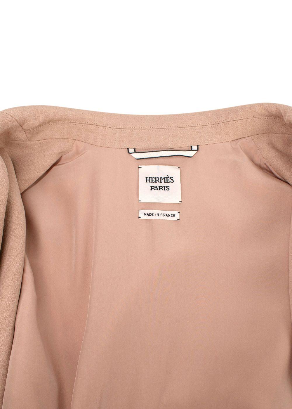 Hermes Rose Pierre De Lune Silk Cady H Wrap Jacket