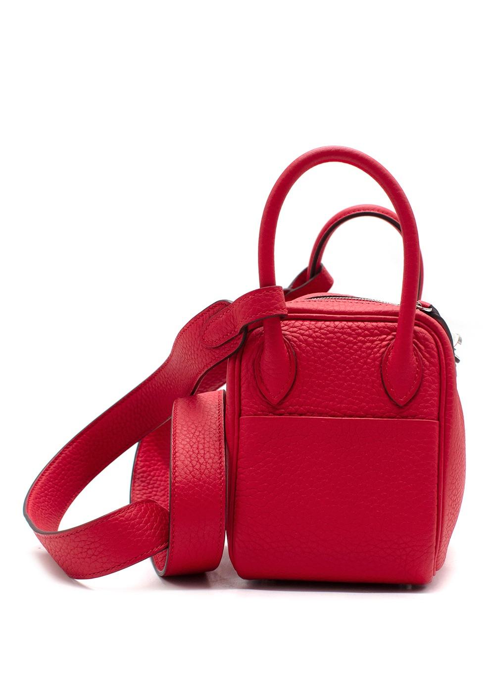 Hermes Mini Lindy in Red Clemence Leather with Palladium Hardware