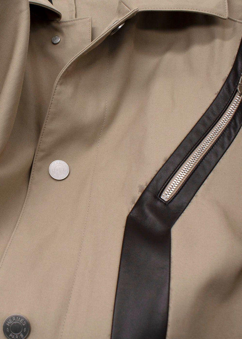 Hermes Neutral Beige Trench Coat with Brown Leather Inserts