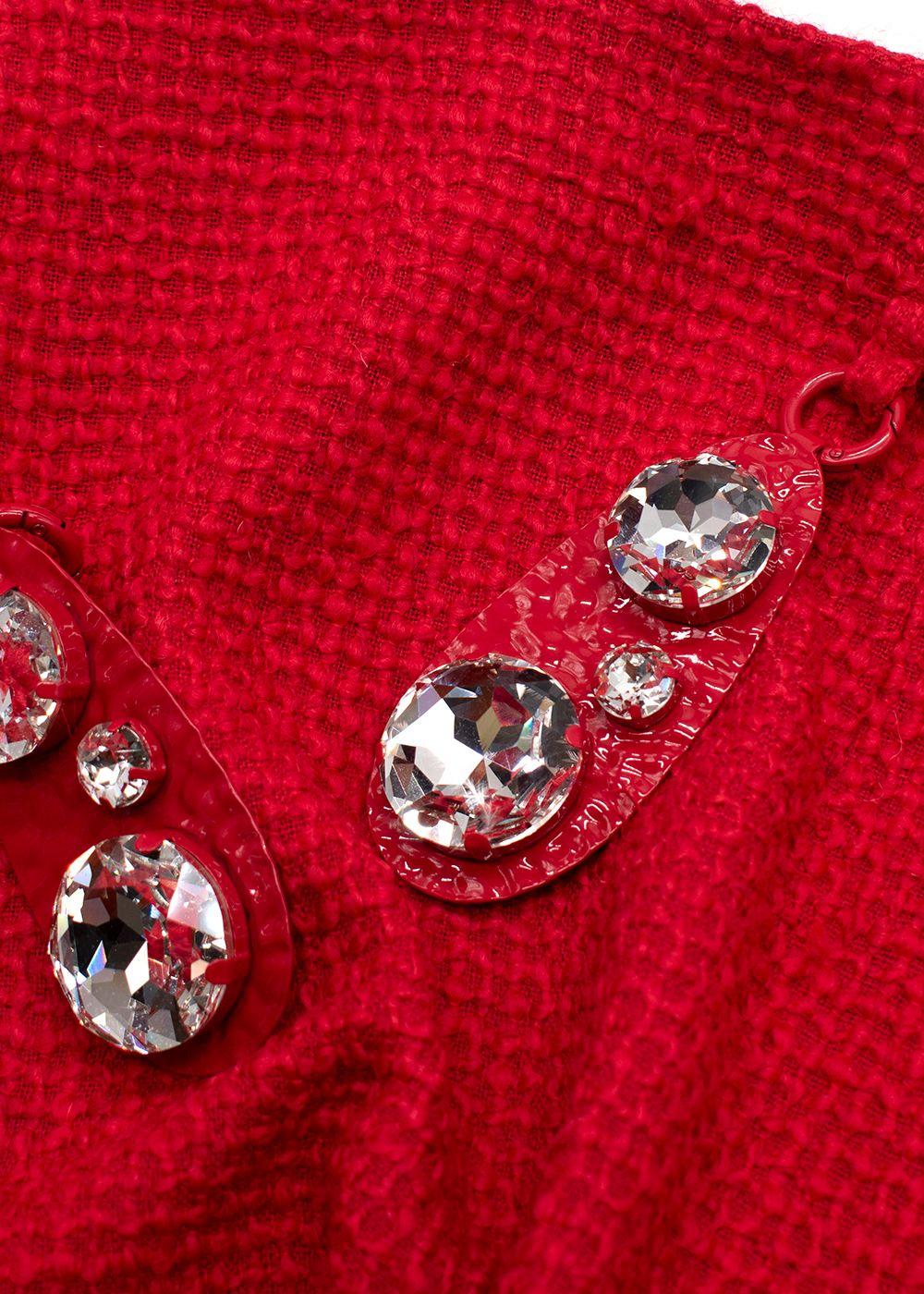Area Red Crystal Embellished Mini Skirt