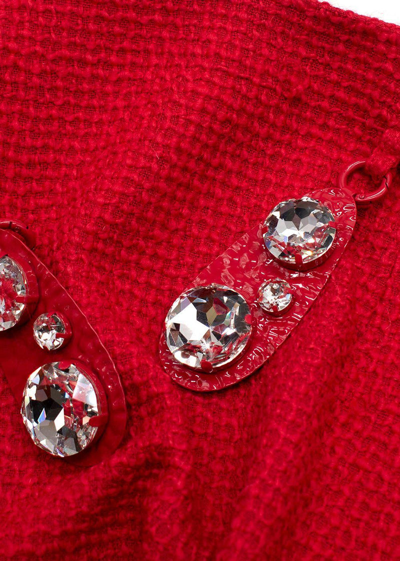 Area Red Crystal Embellished Mini Skirt
