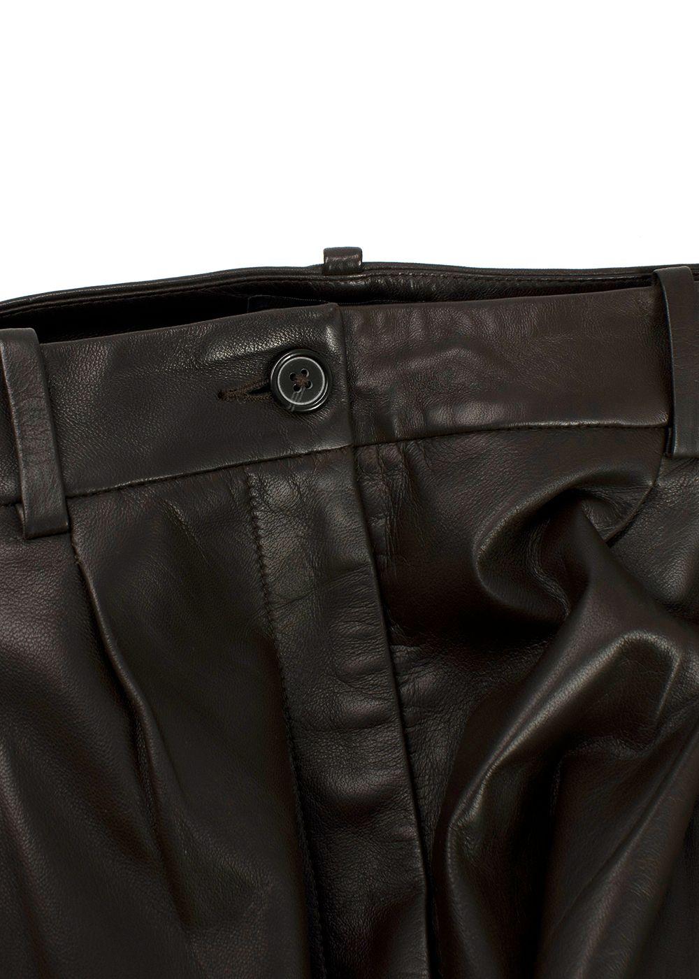 Nili Lotan Chocolate Brown Nico  Wide Leg Leather Trousers
