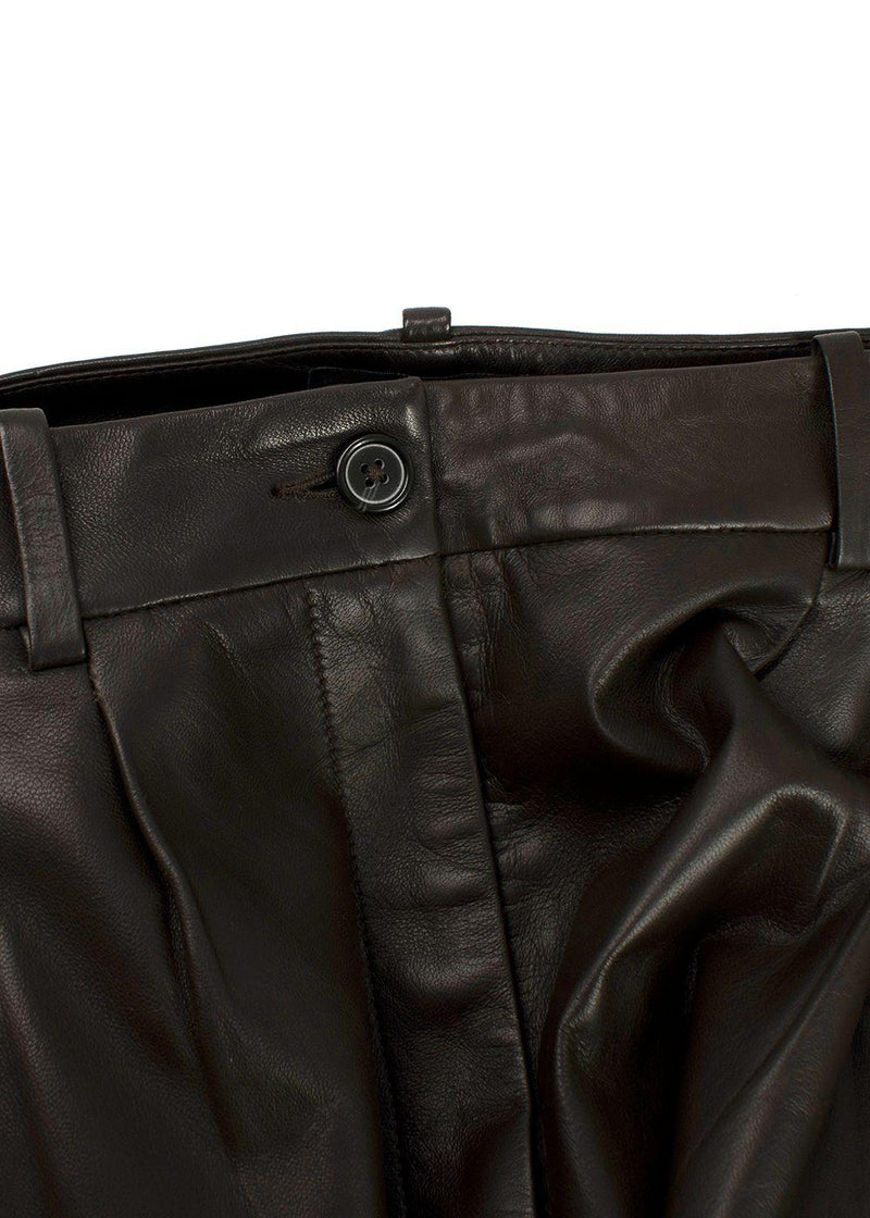 Nili Lotan Chocolate Brown Nico  Wide Leg Leather Trousers