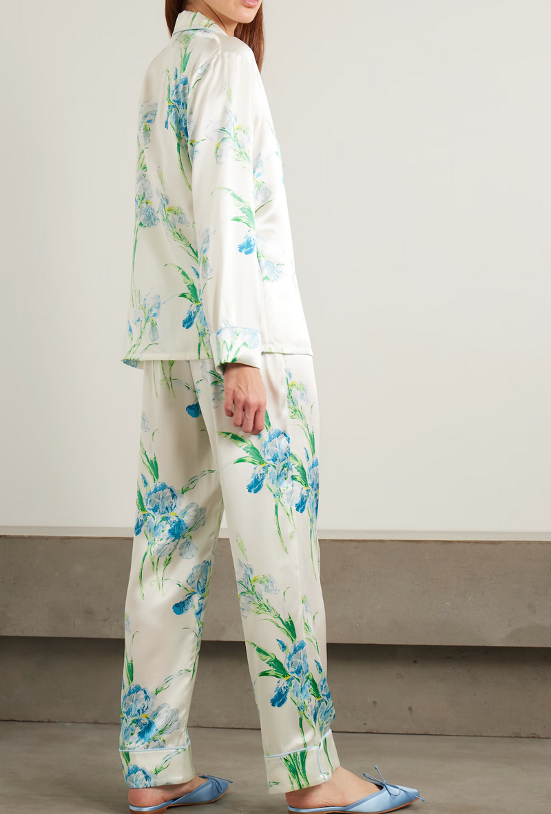 Olivia von Halle White Silk Floral Lila Asterias Pyjama Set