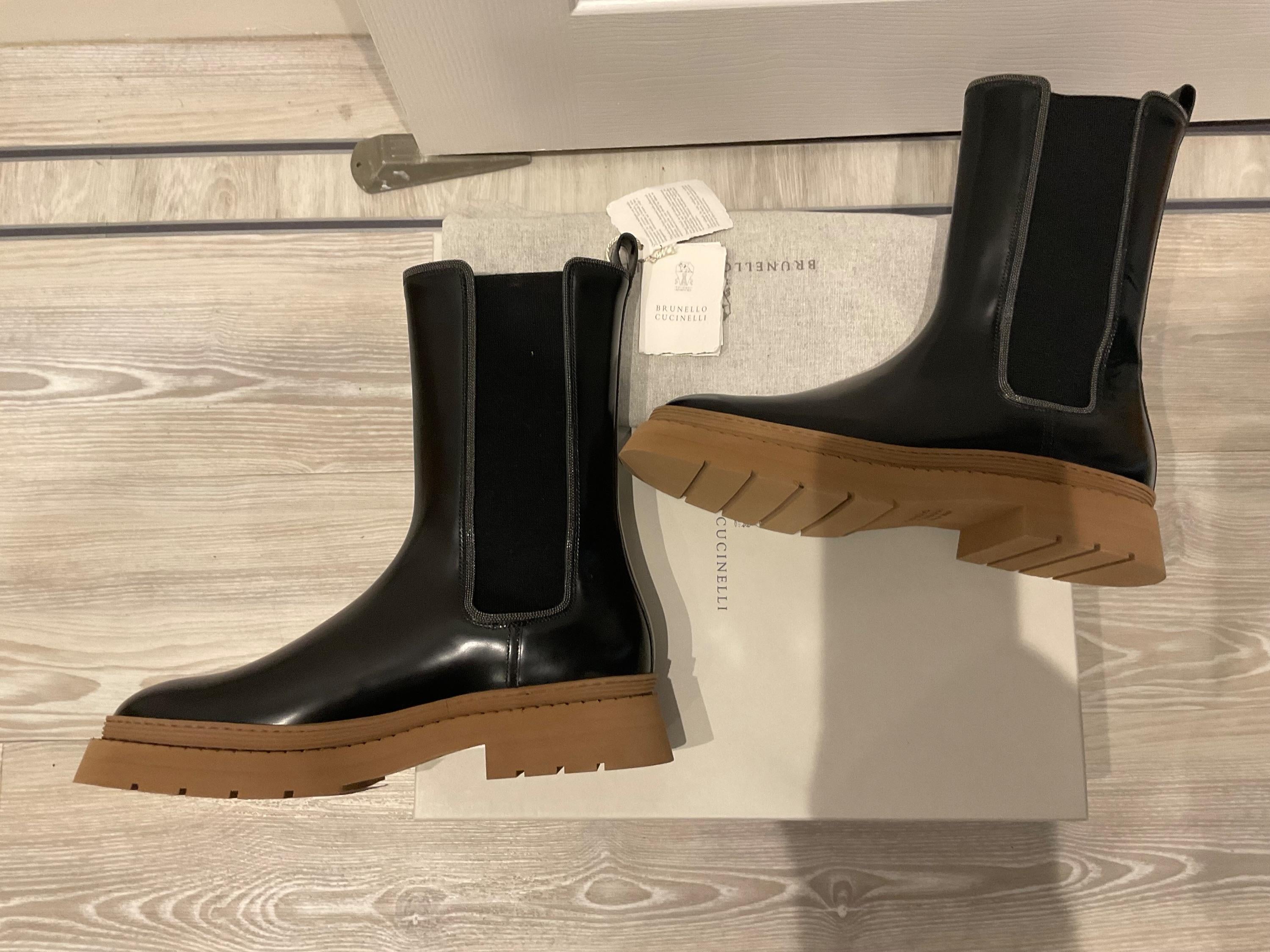 Brunello Cucinelli Black Leather Ankle Boots