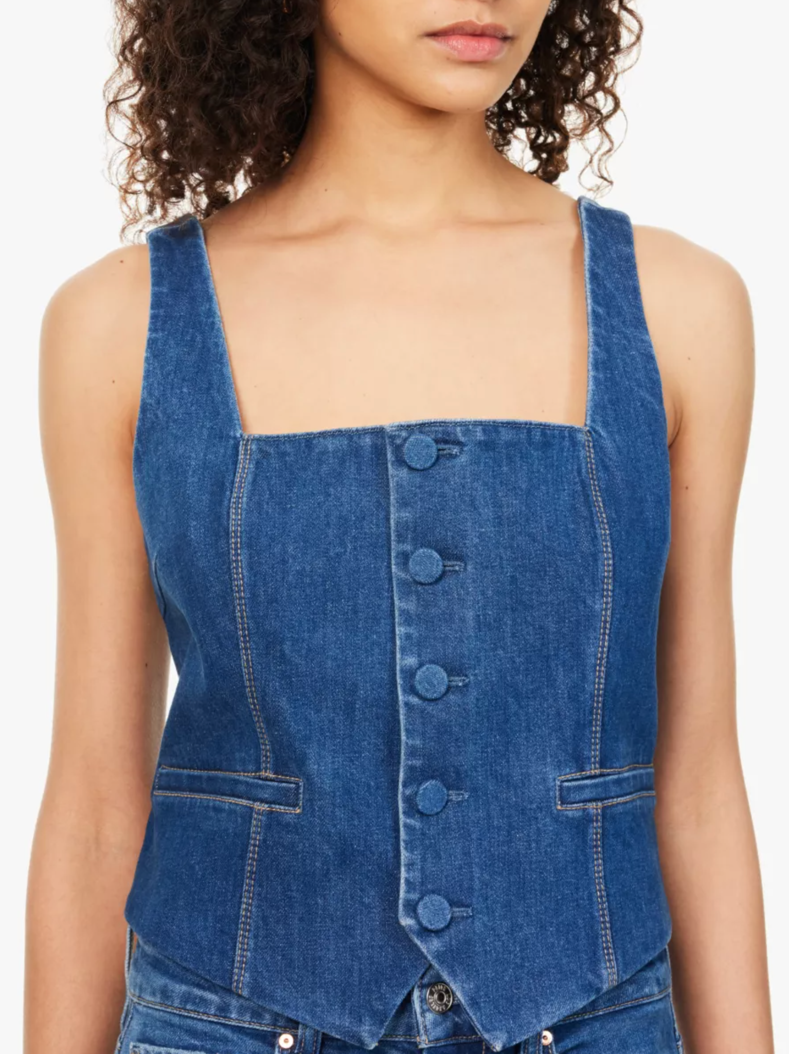 Paige Irene Shoulder-Straps Stretch-Denim Top