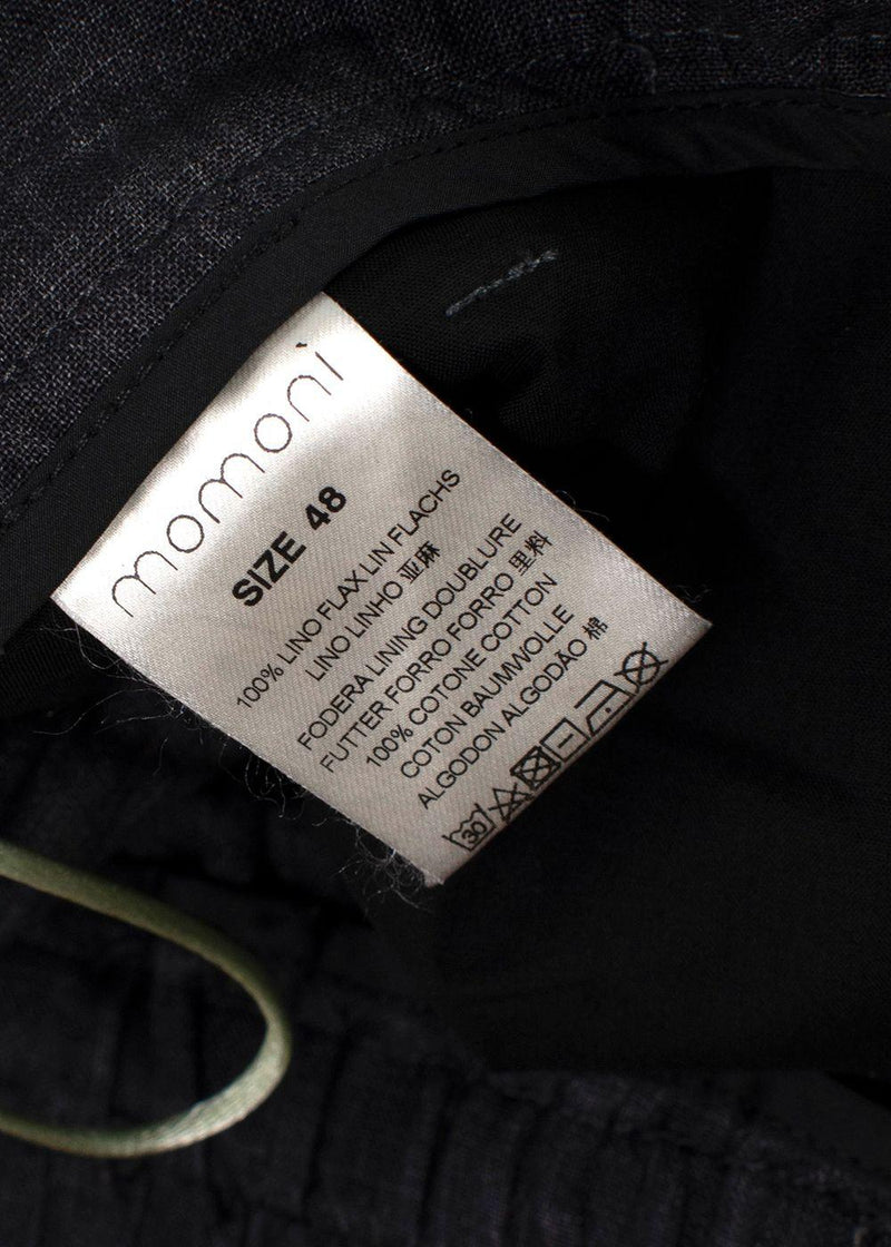 Momoni Dark Grey Linen Wide Leg Trousers