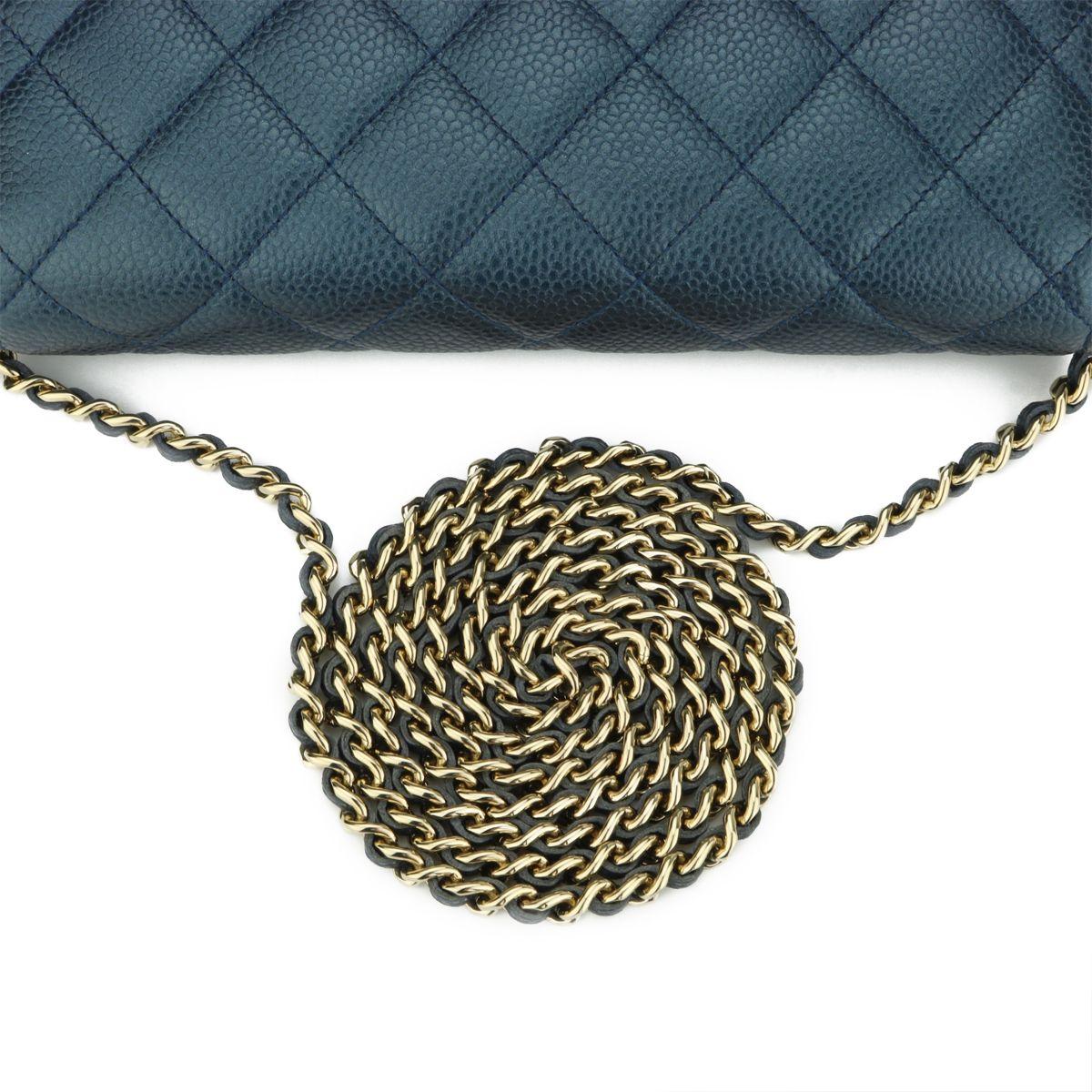 Chanel Teal Caviar Leather Wallet on Chain