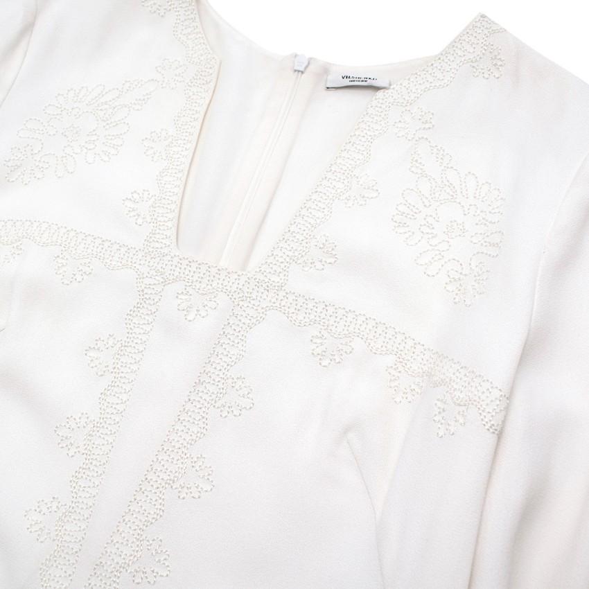 Vilshenko Embroidered Cream Crepe Midi Dress