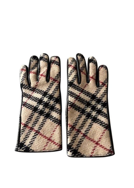 Burberry Check Wool and Leather Gloves