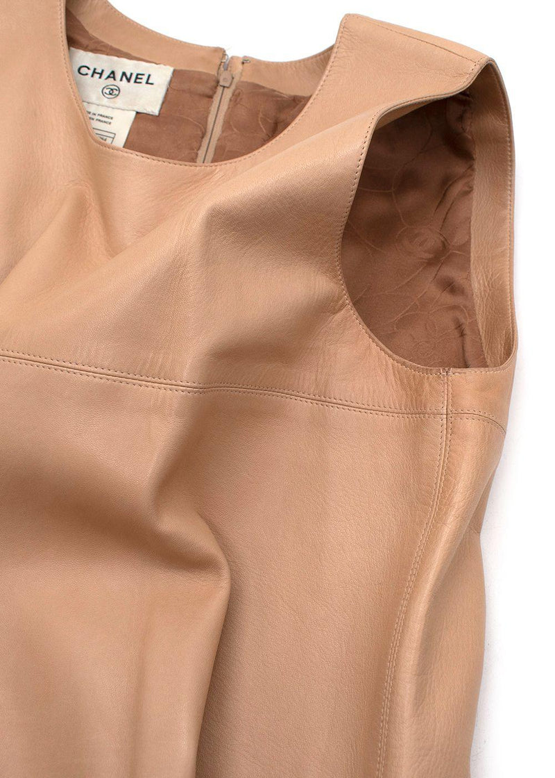 Nude Leather Sleeveless Shift Dress