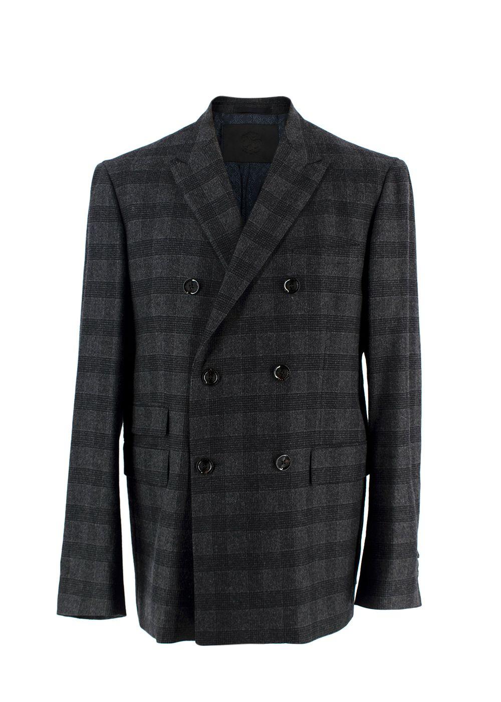 Pretty Green Charcoal Double Breasted Checked Blazer
