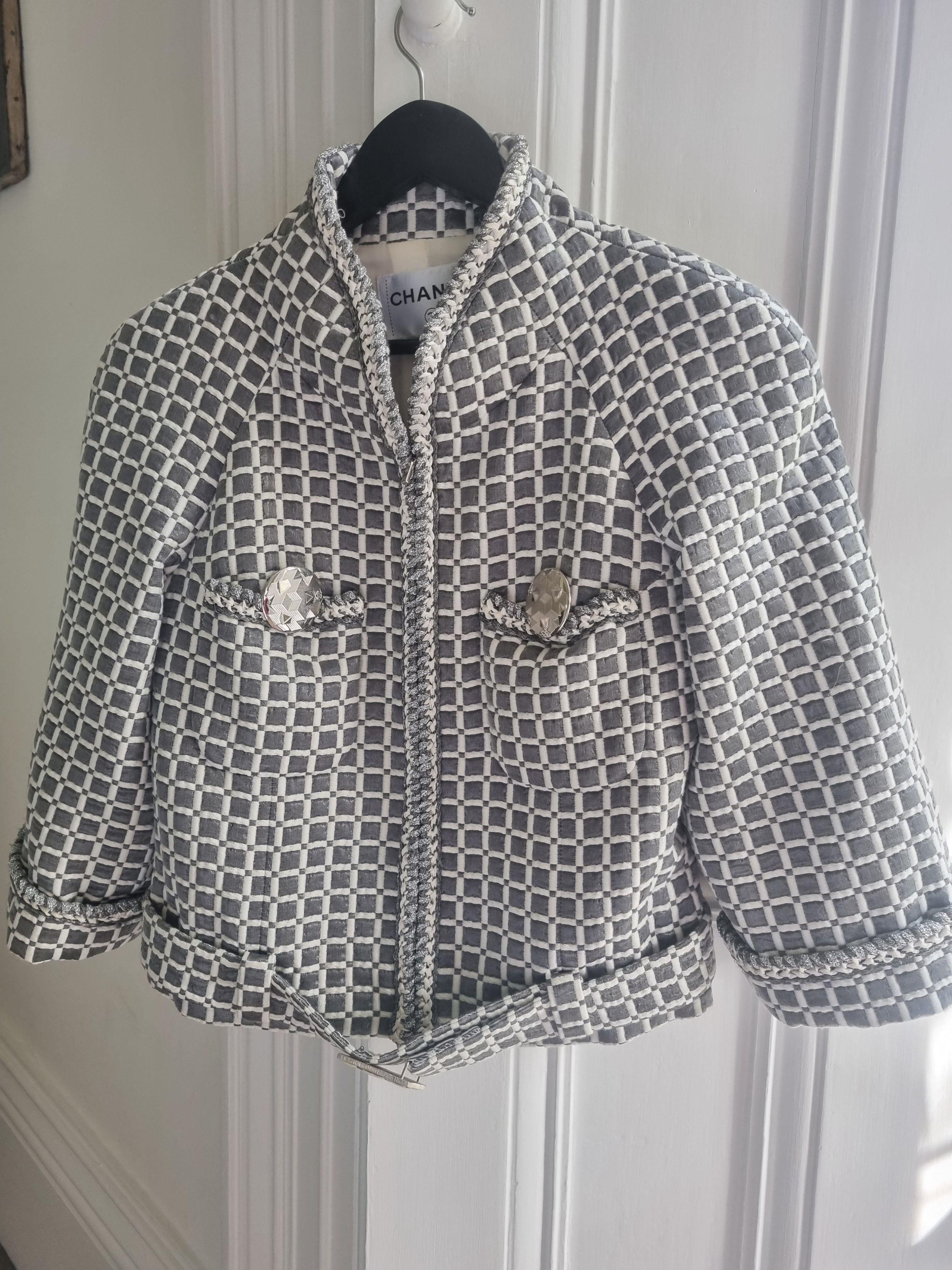 Grey Cropped Braided Edge Tweed Jacket