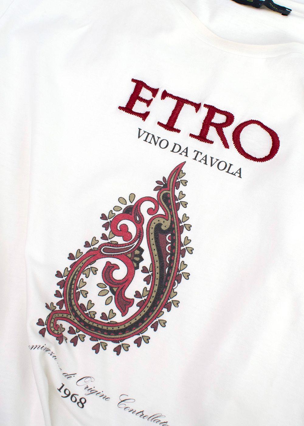 Etro White Cotton Vino da Tavola T-Shirt