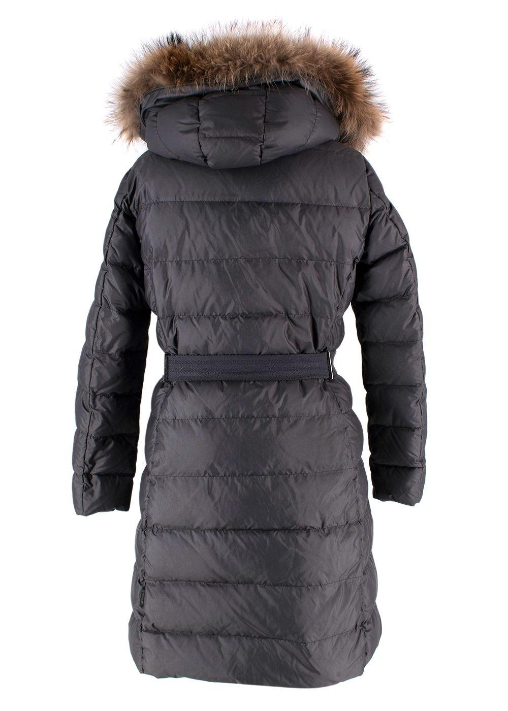 Moncler Grey Longline Nantes Puffer with Racoon Fur Hood