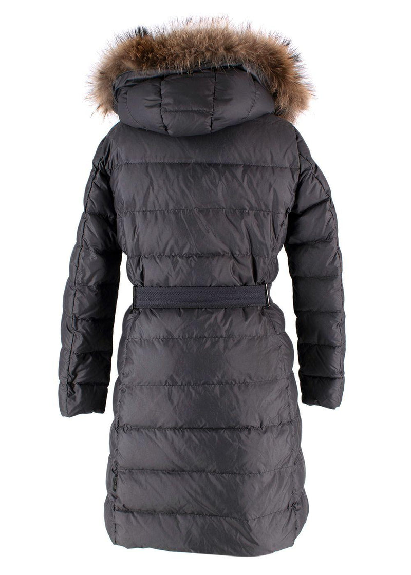 Moncler Grey Longline Nantes Puffer with Racoon Fur Hood