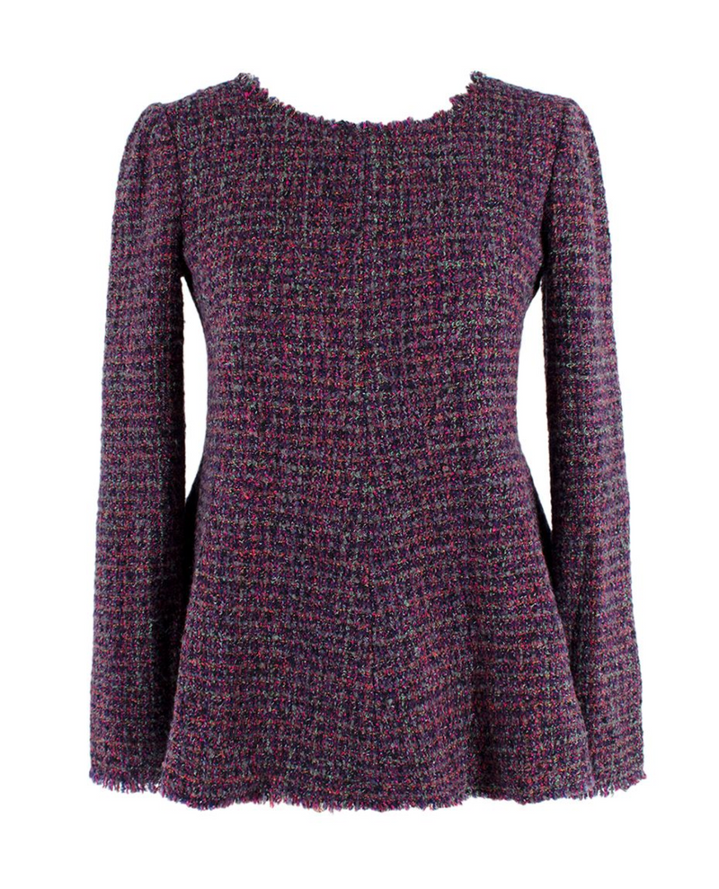 Chanel Purple Tweed Long Sleeve Peplum Top