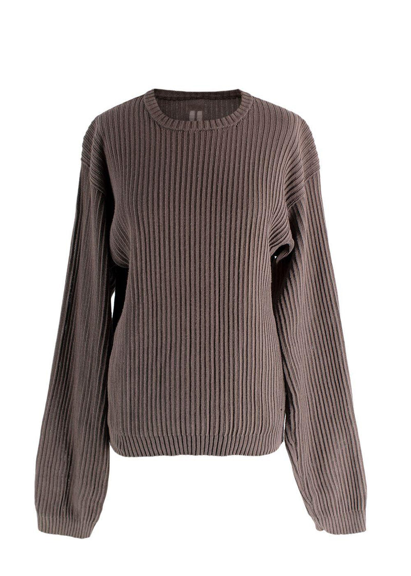 Rick Owens Brown Drop-Stitched Ribbed-Cotton Sweater