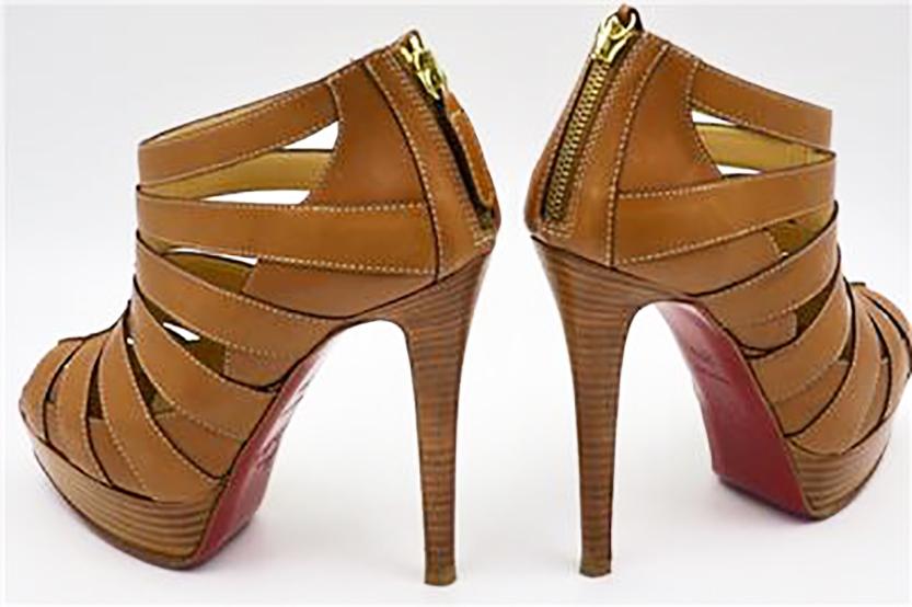 Christian Louboutin Brown Leather Peep-Toe Platform Cage Heels