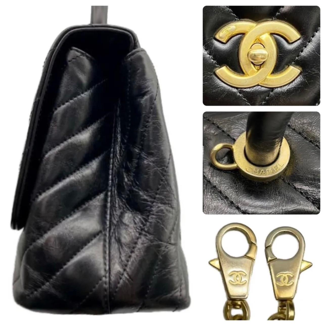 Crinkled Black Chevron Leather Coco Flap Bag