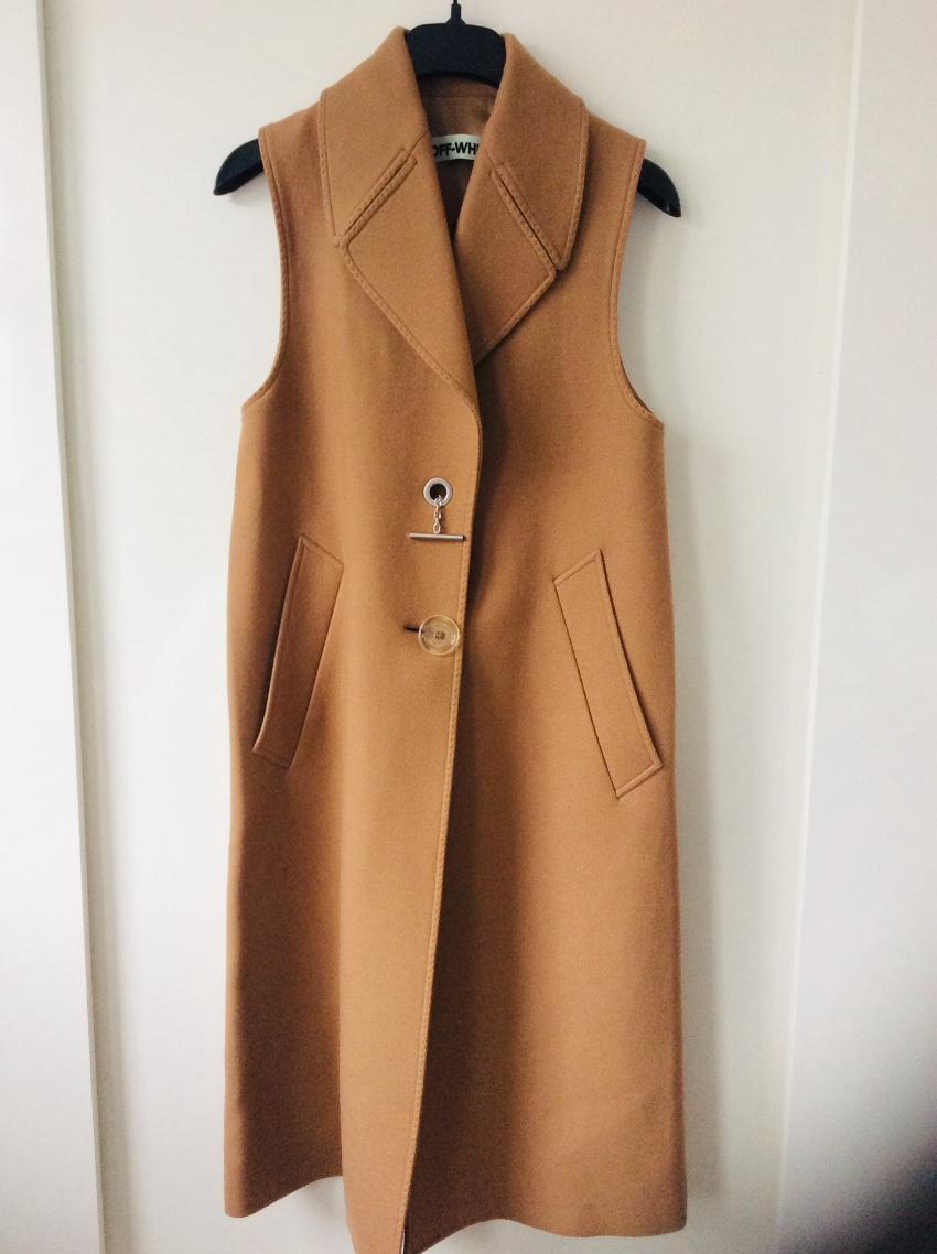 Off White Wool Blend Longline Camel Jacket