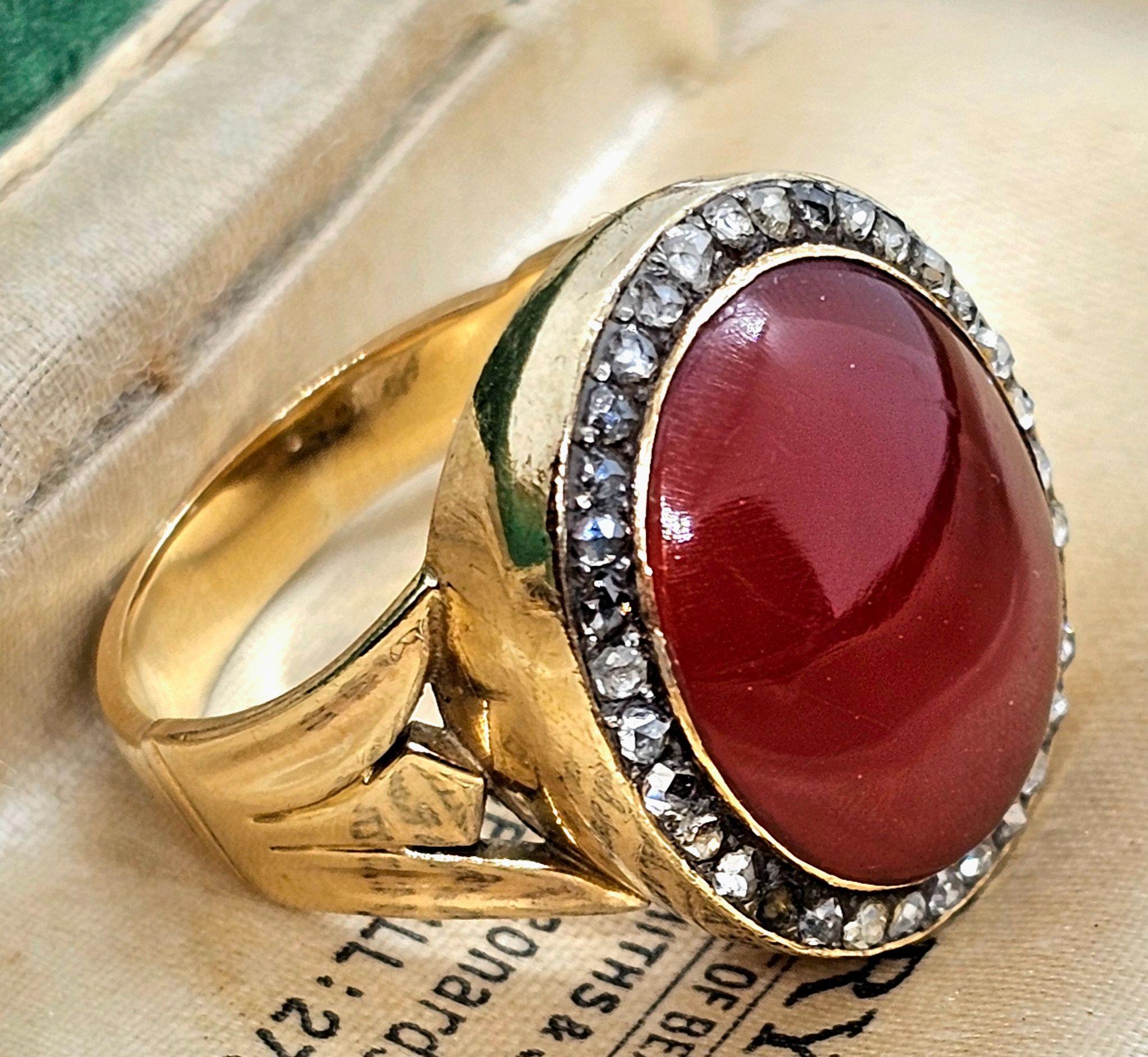 Antique 1820 Rose Cut Diamond and Carnelian Ring
