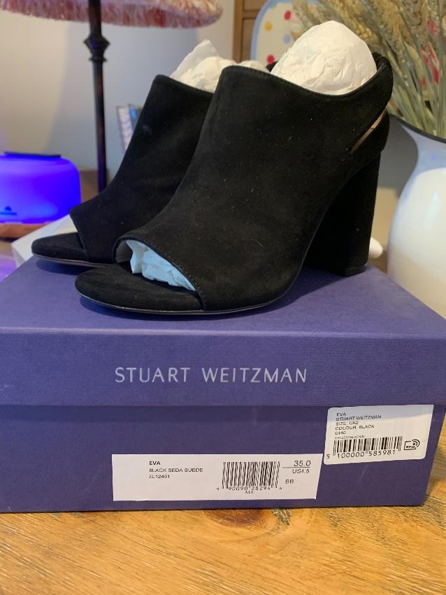 Stuart Weitzman Eva Suede Block Heel Mules
