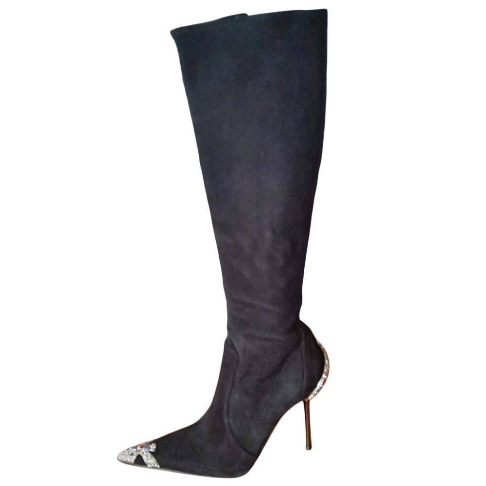 Gianmarco Lorenzi Suede Crystal Embellished Boots