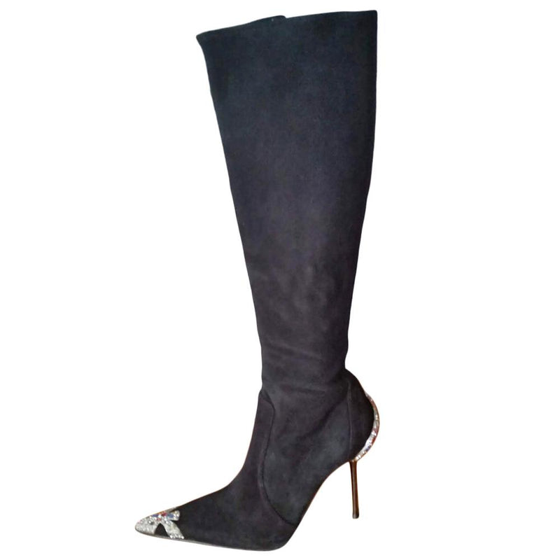 Gianmarco Lorenzi Suede Crystal Embellished Boots