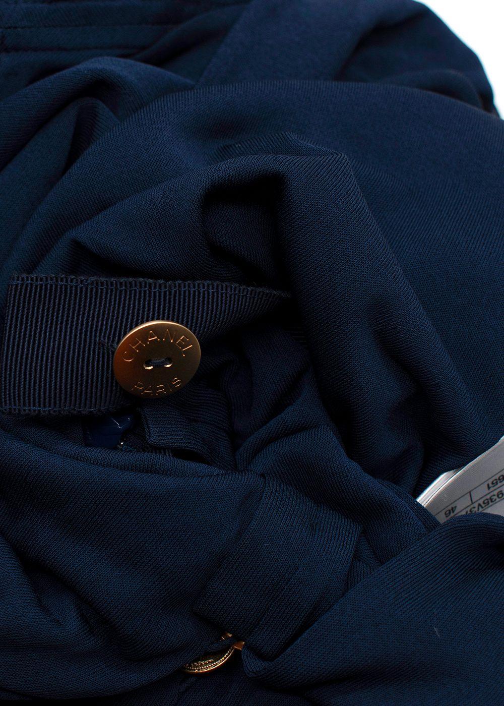Chanel Navy Blue Plisse Belted Dress