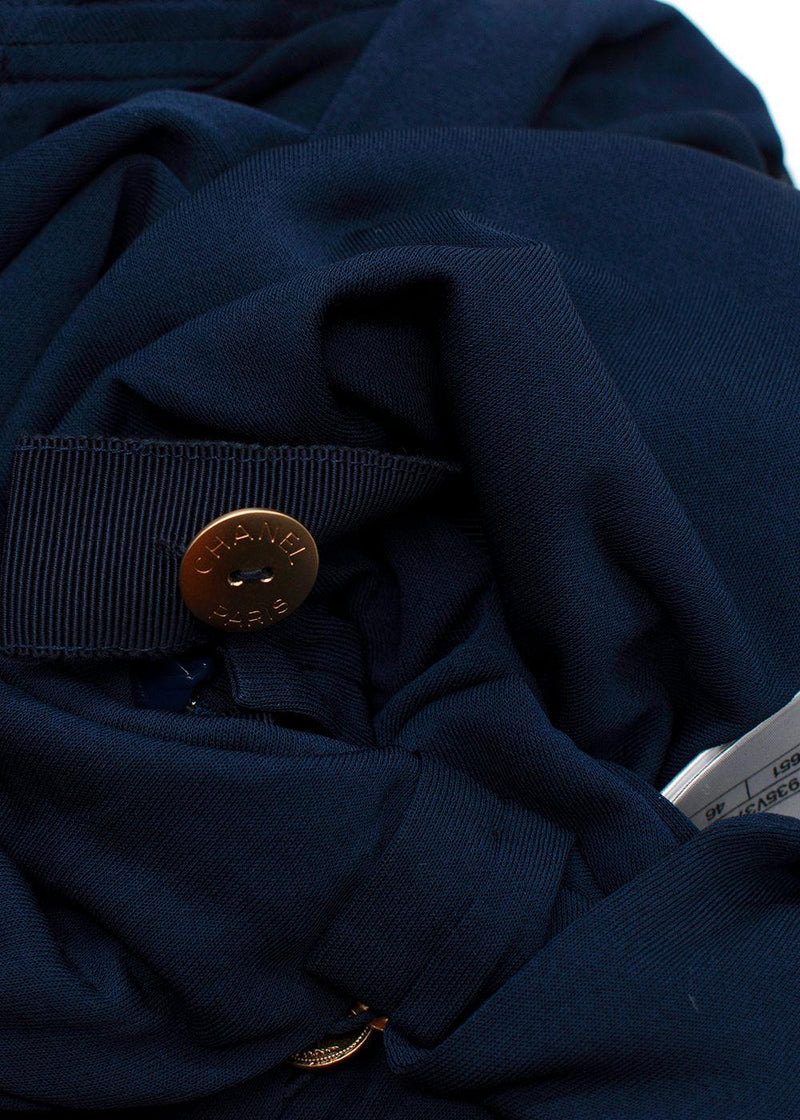 Chanel Navy Blue Plisse Belted Dress