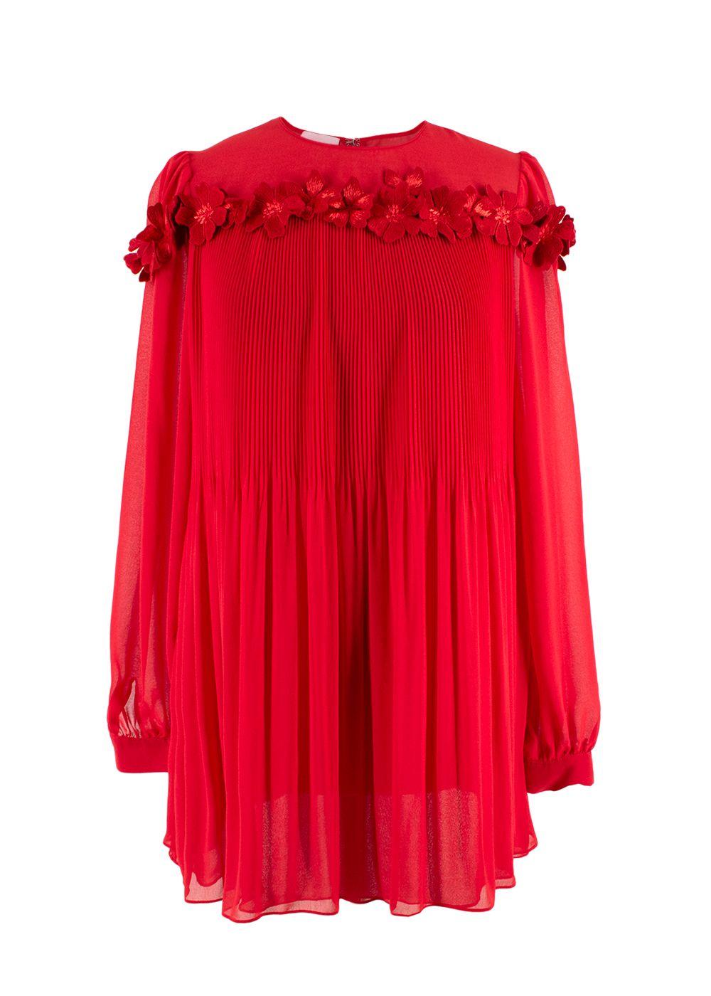 Giamba Red Floral Embroidered Pleated Blouse