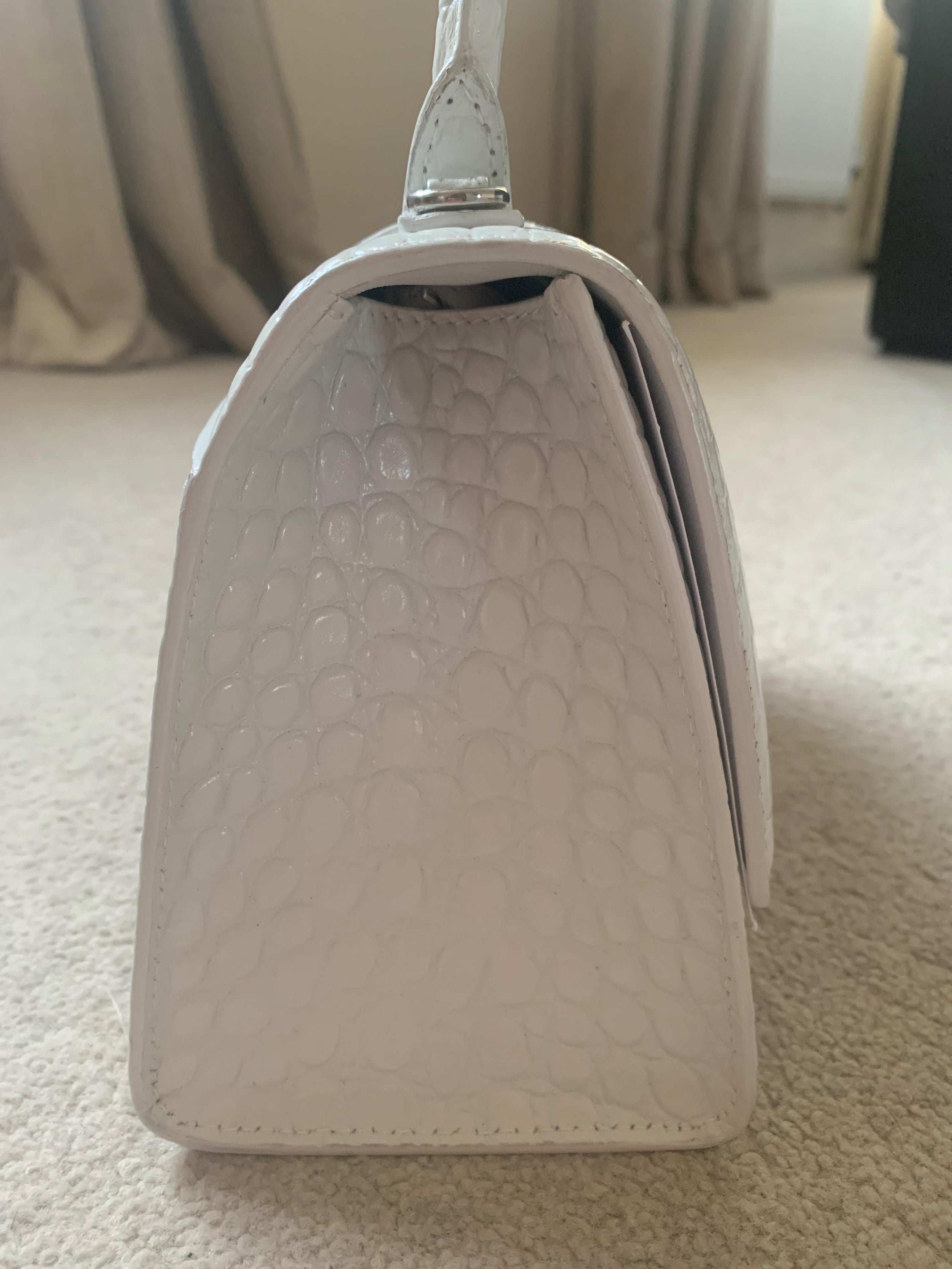 Small White Croc Embossed Hourglass Bag