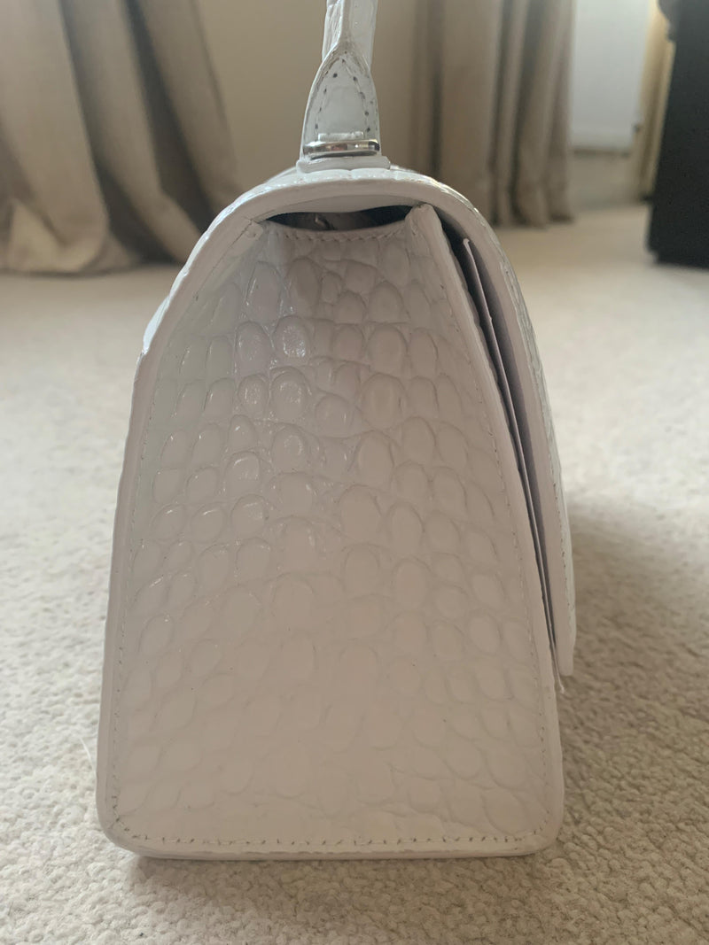 Small White Croc Embossed Hourglass Bag