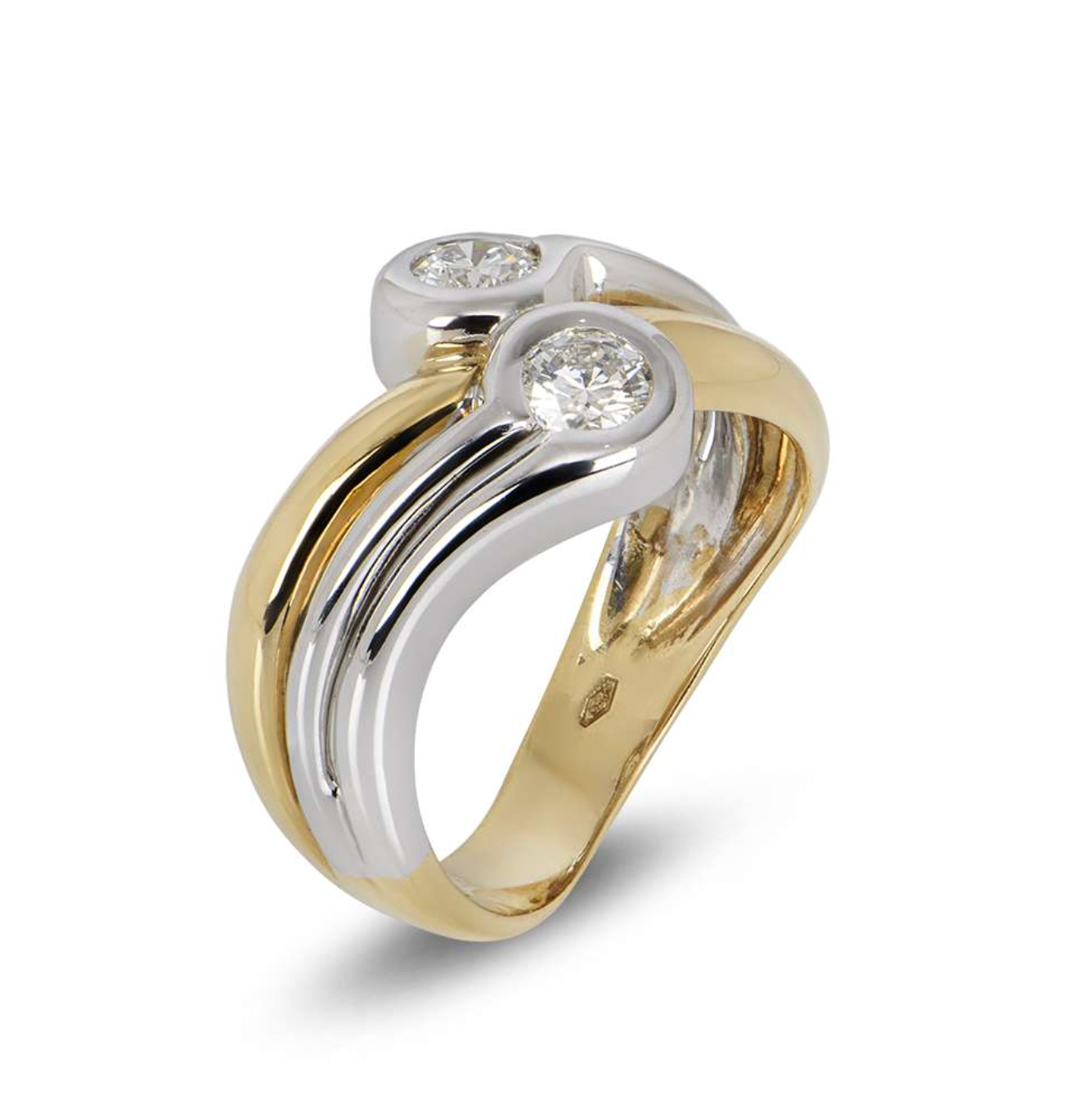 18ct yellow gold, white gold & white diamond dress ring 52EU