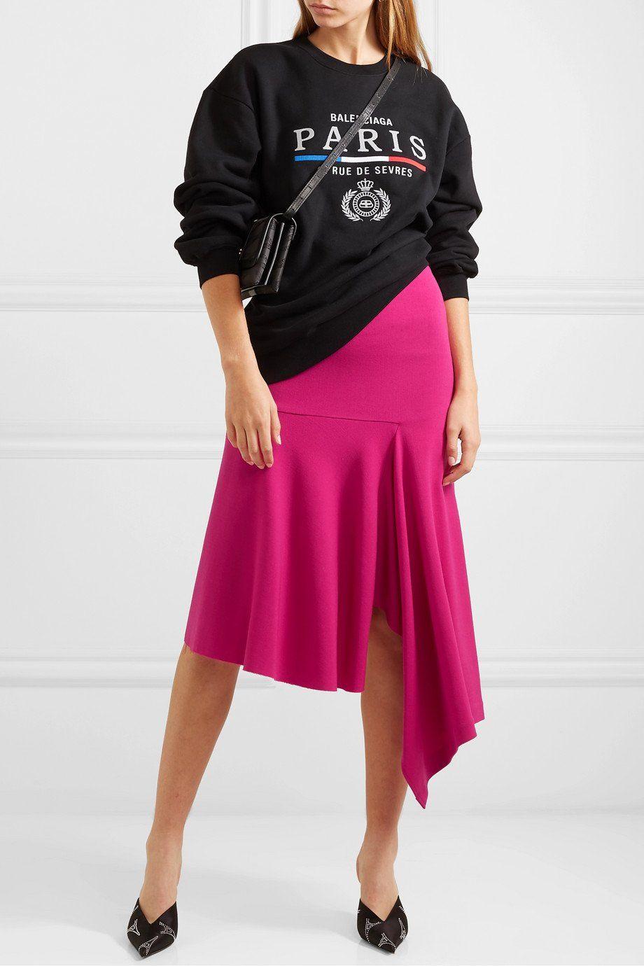 Fuchsia Wool Blend Asymmetric Midi Skirt