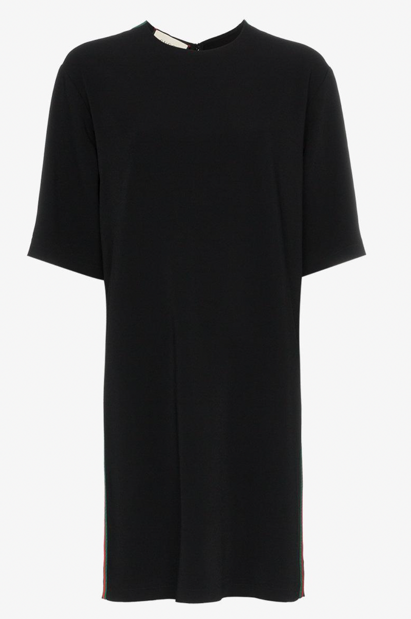 Black cotton jersey web stripe oversize T-shirt dress