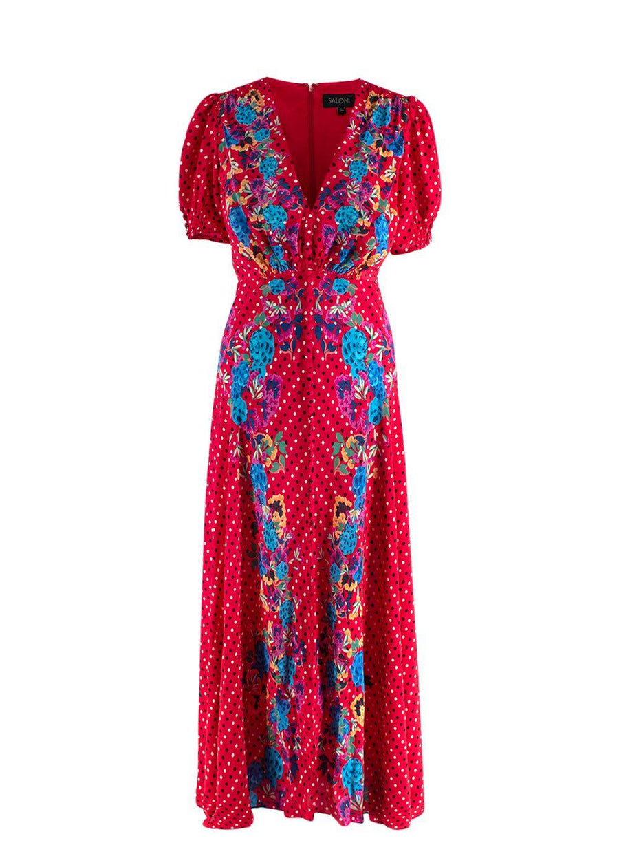 Saloni Red Polka Dot Print Silk Dress
