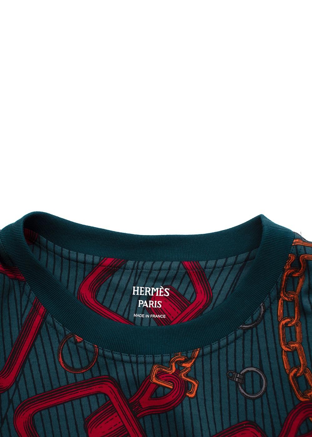 Hermes Teal Chain Print T-Shirt