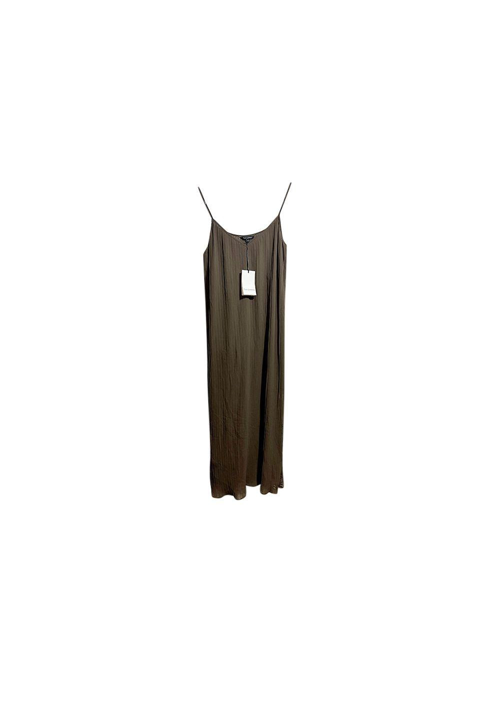 Brown plisse chiffon slip dress