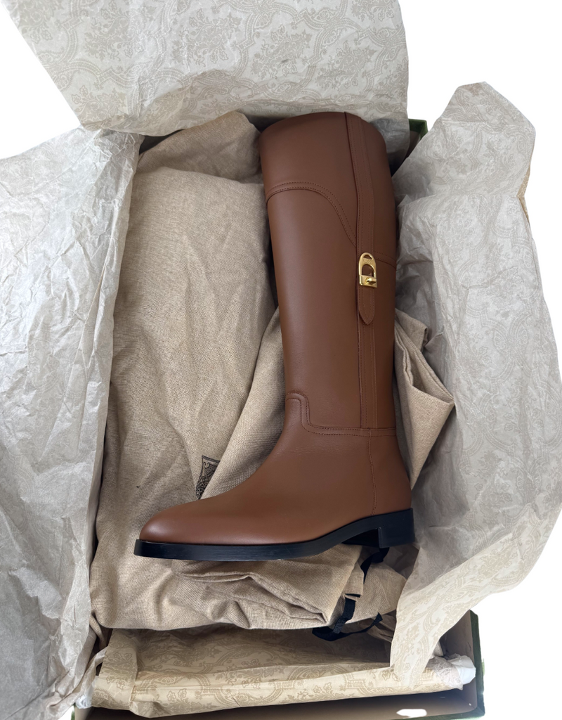Gucci Tan Brown Leather Knee High Boots