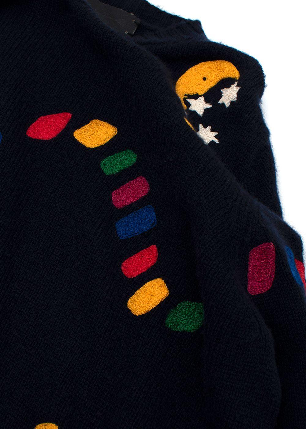 Navy Embroidered Cashmere Knit Jumper