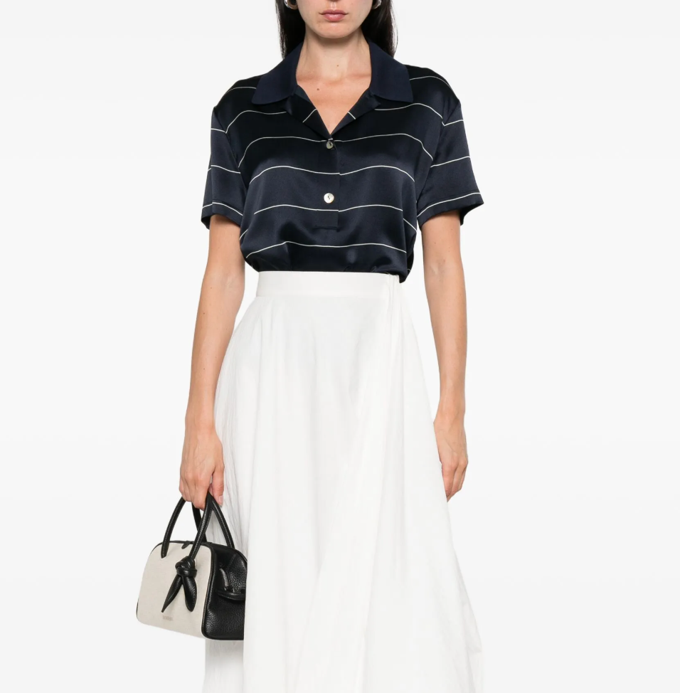 Vince Navy Silk Stripe Polo Shirt