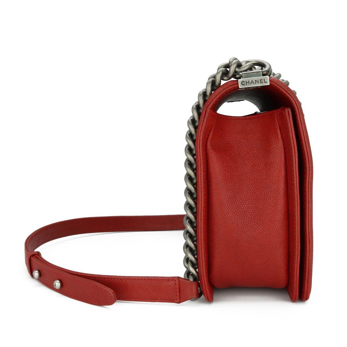 Chanel Red Caviar Leather Medium Boy Bag