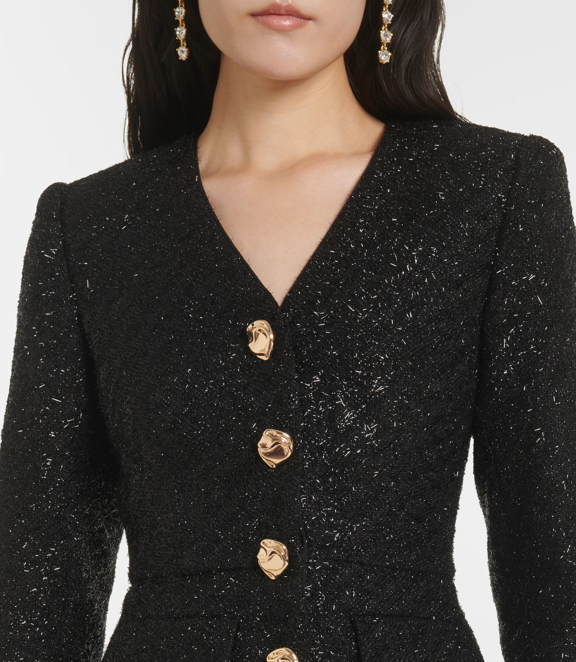 Self Portrait Faux-pearl Button Midi Dress in Boucle