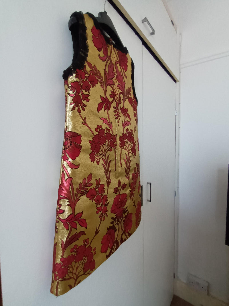 gold & red brocade shift dress