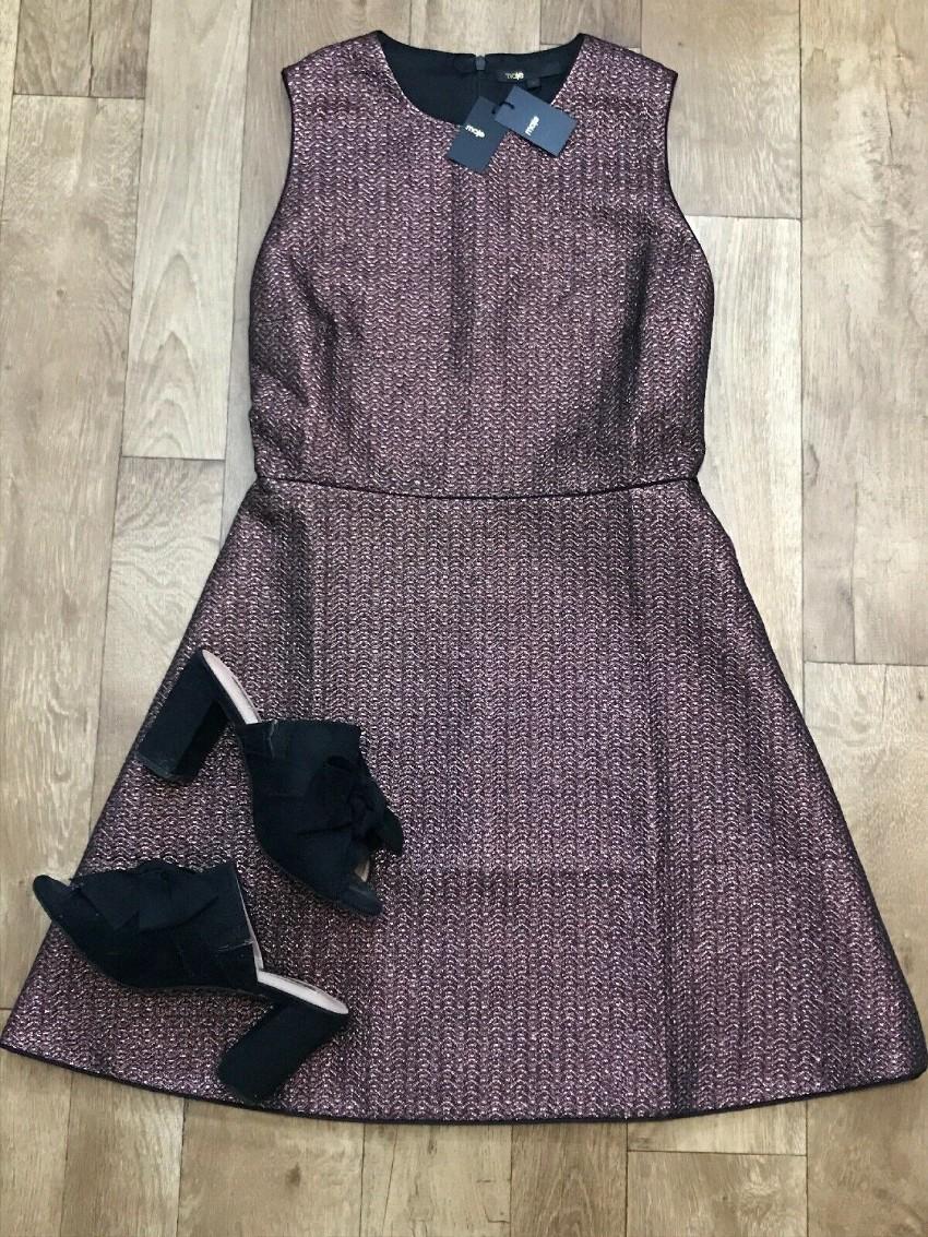 Maje Rose Gold Lurex Knit Rony Mini Dress