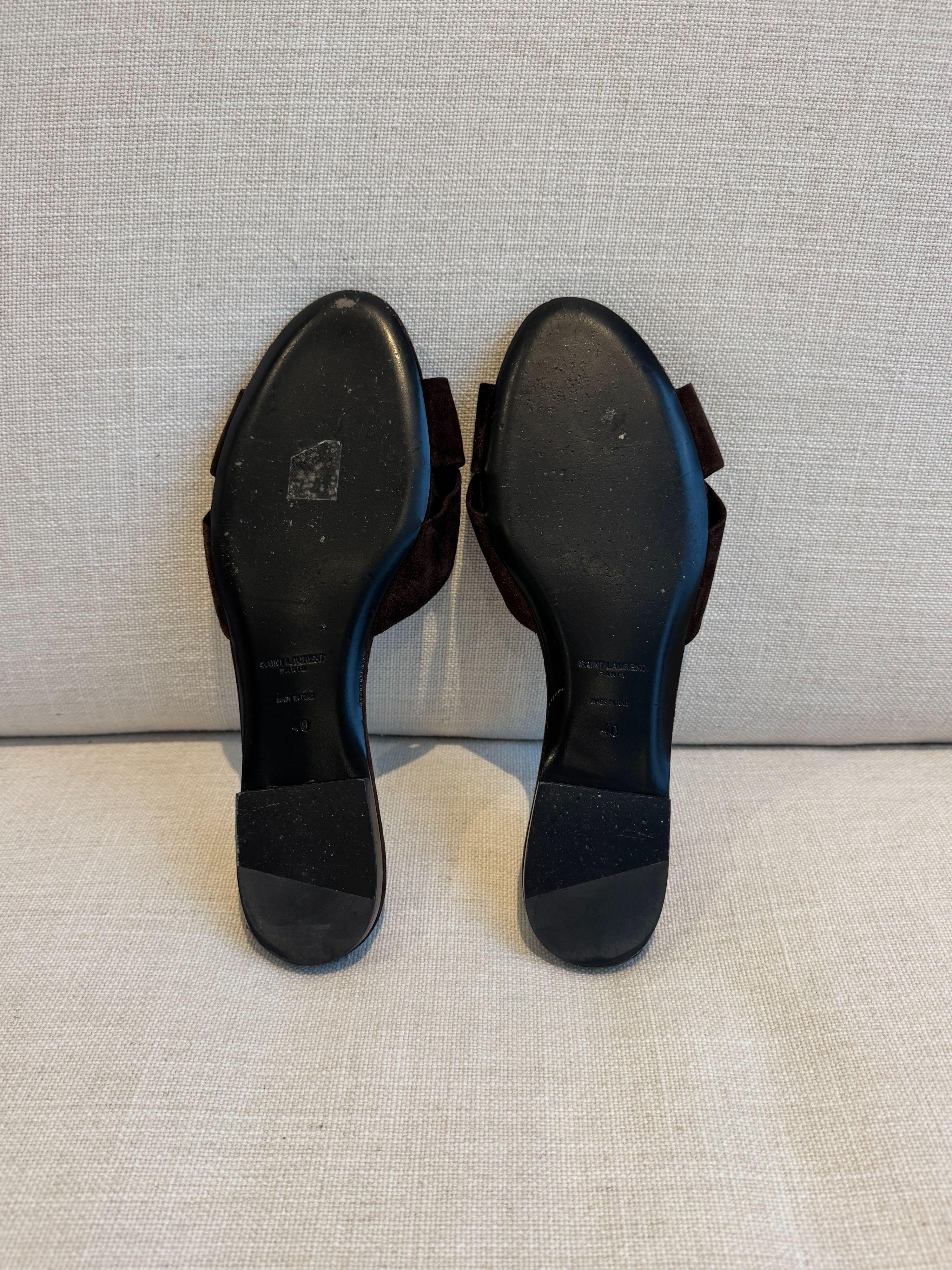 Saint Laurent Brown Suede Bianca Flat Sandals